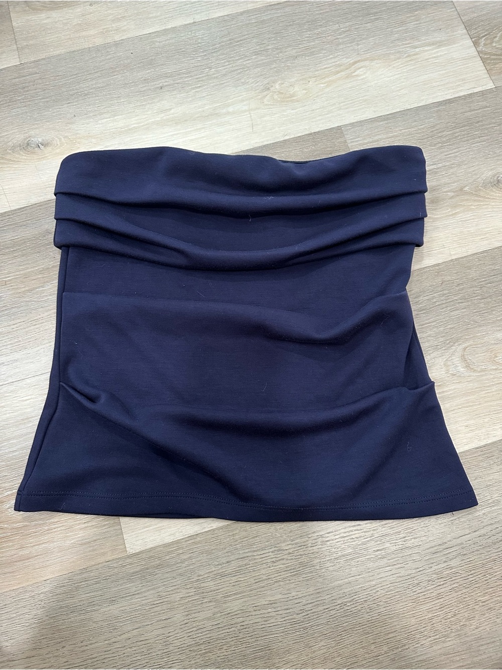 Classic Quiet Luxury Navy Blue Women's Gathered Waist Strapless Tube Top